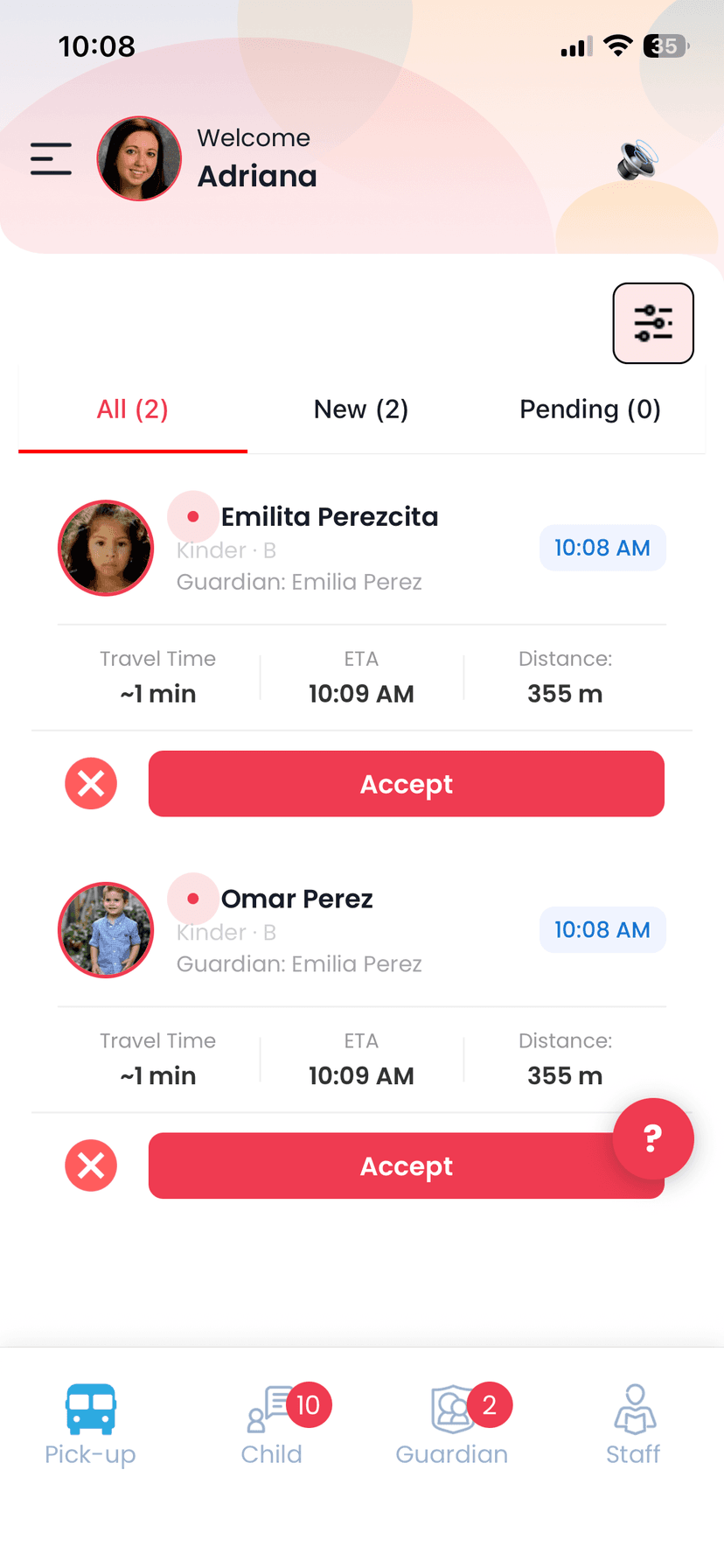 Safe Pick Up — School admin view